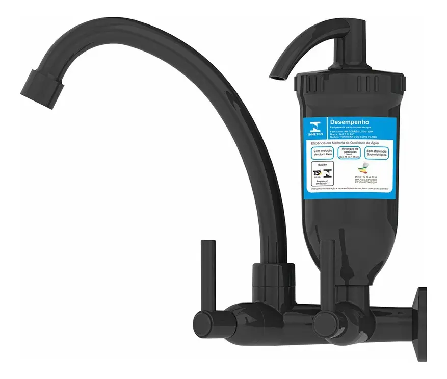 TORNEIRA PIA ABS PRETA COM FILTRO PVC C69 1/4 VOLTA - 1